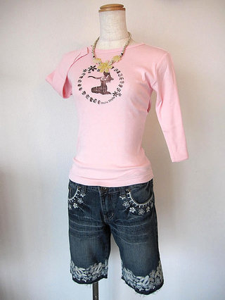 フラスタイル 七分袖ストレッチTシャツ フラガール ホワイト