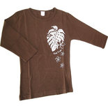 フラスタイル 七分袖 ストレッチTシャツ モンステラ＆プルメリア ブラウン