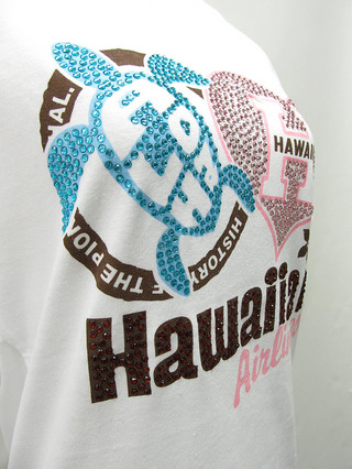 ハワイアンエアライン 新ラインストーン Tシャツ ハートホヌ