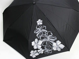フラレフア（Hula Lehua）UVカット折りたたみ傘（日傘兼用）ブラックハイビスカス