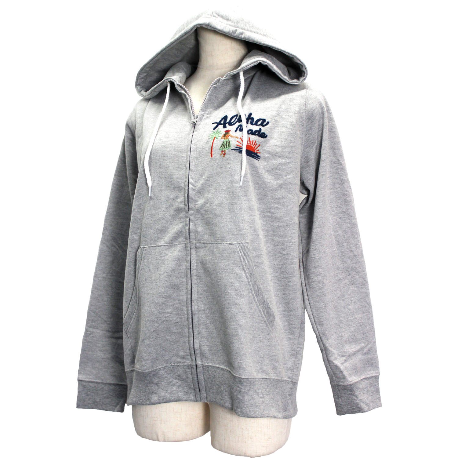 アロハメイド(Aloha MADE)裏毛ジップアップパーカー フラガール グレー