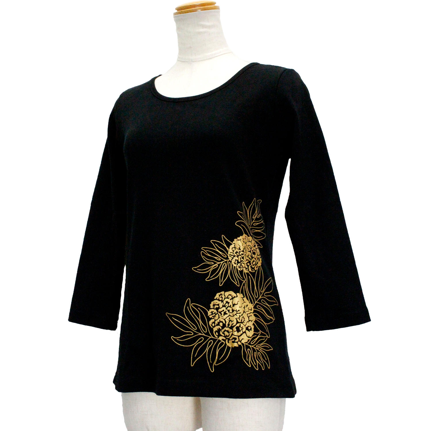PUKANA 七分袖 ストレッチTシャツ ウル ブラック