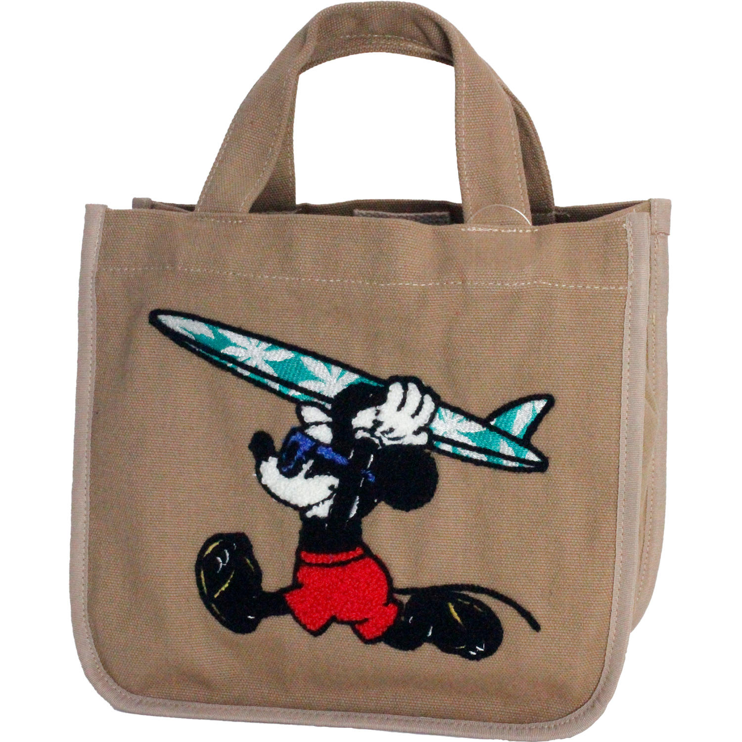 フララニ（Hula Lani）キャンバストートバッグ ディズニーコラボ サガラ＆振り刺繍ミッキーマウス ベージュブラウン