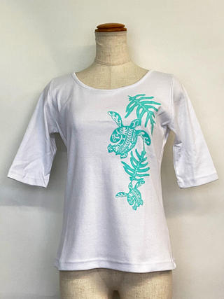 PUKANA 五分袖 ストレッチTシャツ ホヌ ホワイト