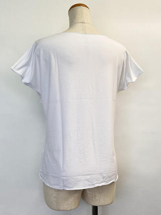 PUKANA ノースリーブストレッチTシャツ プルメリアレイ ホワイト ML&XL