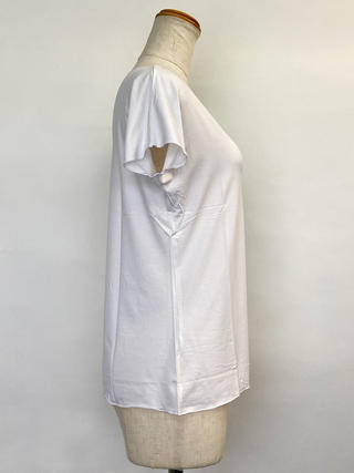 PUKANA ノースリーブストレッチTシャツ プルメリアレイ ホワイト ML&XL