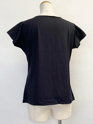 PUKANA ノースリーブストレッチTシャツ モンステラレイ ブラック ML&XL