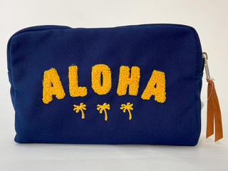 PUKANA 相良刺繍ポーチ ALOHA ネイビー