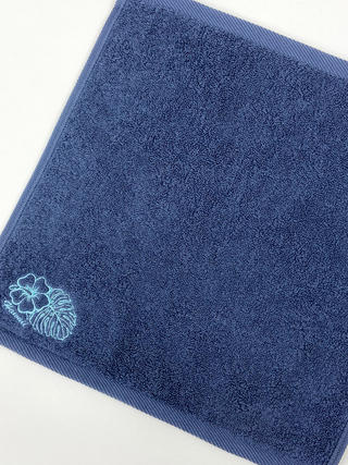 ハワイアン刺繍ハンドタオル モンステラハイビスカス ネイビー