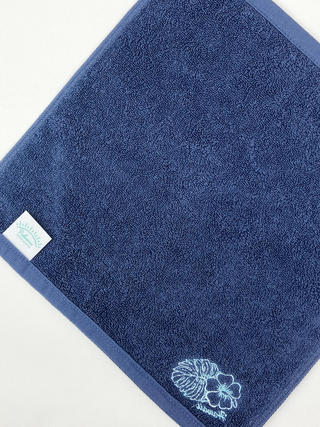 ハワイアン刺繍ハンドタオル モンステラハイビスカス ネイビー