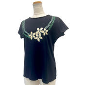 PUKANA ノースリーブストレッチTシャツ プルメリアレイ ブラック ML&XL