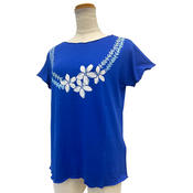 PUKANA ノースリーブストレッチTシャツ プルメリアレイ ブルー ML&XL