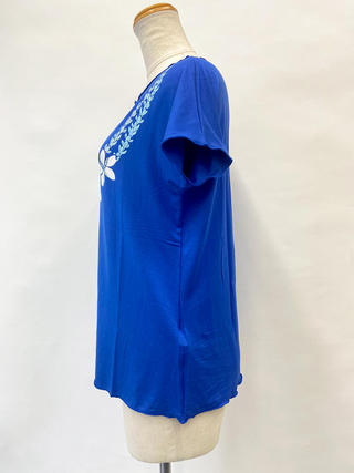PUKANA ノースリーブストレッチTシャツ プルメリアレイ ブルー ML&XL