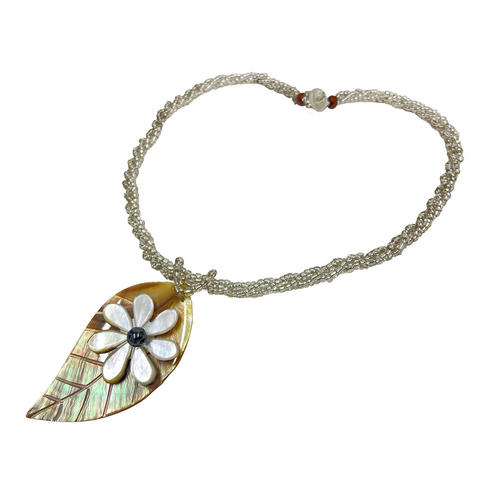 ピュアビーズネックレス リーフ＆ティアレ クリアホワイト