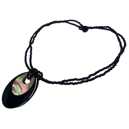 ピュアビーズネックレス ダブルシェル ブラック