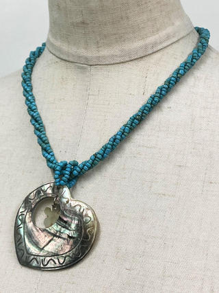 ピュアビーズネックレス オープンハートティアレ ターコイズ