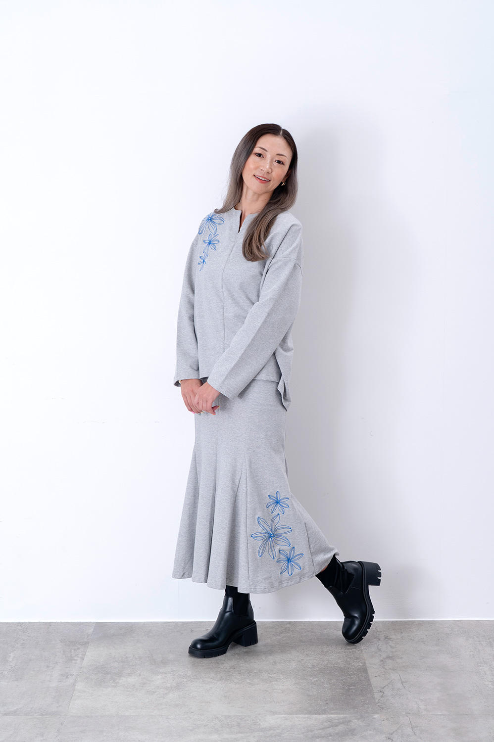 裏毛マーメイドスカート トリプルティアレ グレー