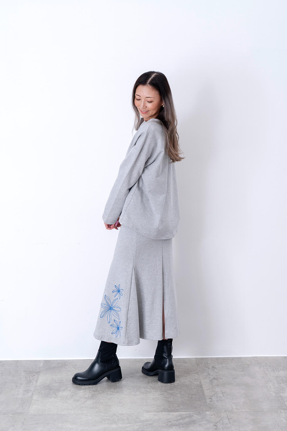 裏毛マーメイドスカート トリプルティアレ グレー