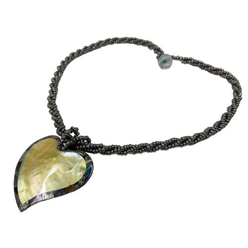 ピュアビーズネックレス ソリッドハート ブラックシルバー