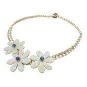 編みこみリボン３連ハワイアンシェルネックレス ティアレ クリームホワイト