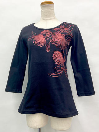 PUKANA 七分袖 ストレッチTシャツ オヒアレフアブラック