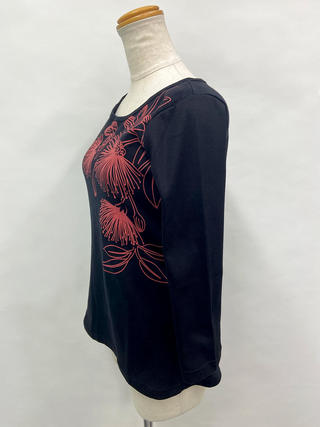PUKANA 七分袖 ストレッチTシャツ オヒアレフアブラック