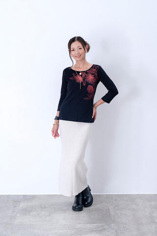PUKANA 七分袖 ストレッチTシャツ オヒアレフアブラック