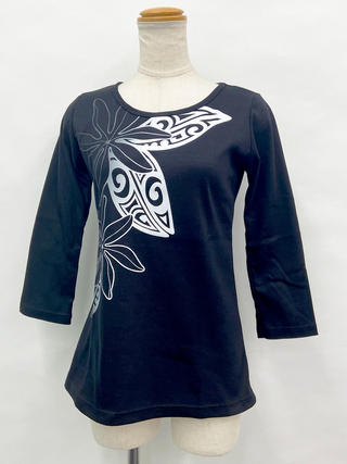 PUKANA 七分袖 ストレッチTシャツ ティアレカヒコ ブラック