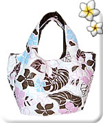 フララニバッグ（Ｍサイズ）新プルメリア＆リーフ ブラウンピンク
