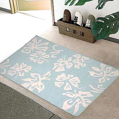 ハワイアン ラグ（平織り） ハイビスカス（スカイブルー）60cm×90cm