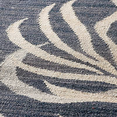 ハワイアン ラグ(平織り) パームリーフ(デニムブルー)の生地拡大画像