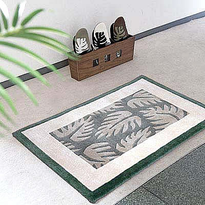 ハワイアン ラグ(段通織り) ラウアエファーン(ペールグリーン)60cm×90cm