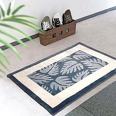ハワイアン ラグ（段通織り） ラウアエファーン（ブルー）60cm×90cm