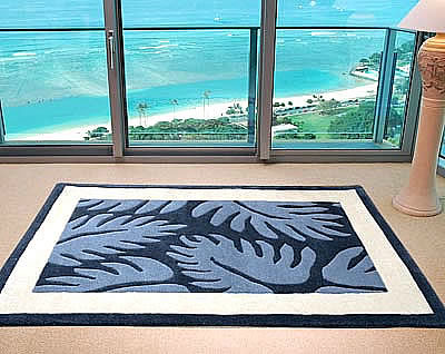 ハワイアン ラグ（段通織り） ラウアエファーン（ブルー）120cm×180cm