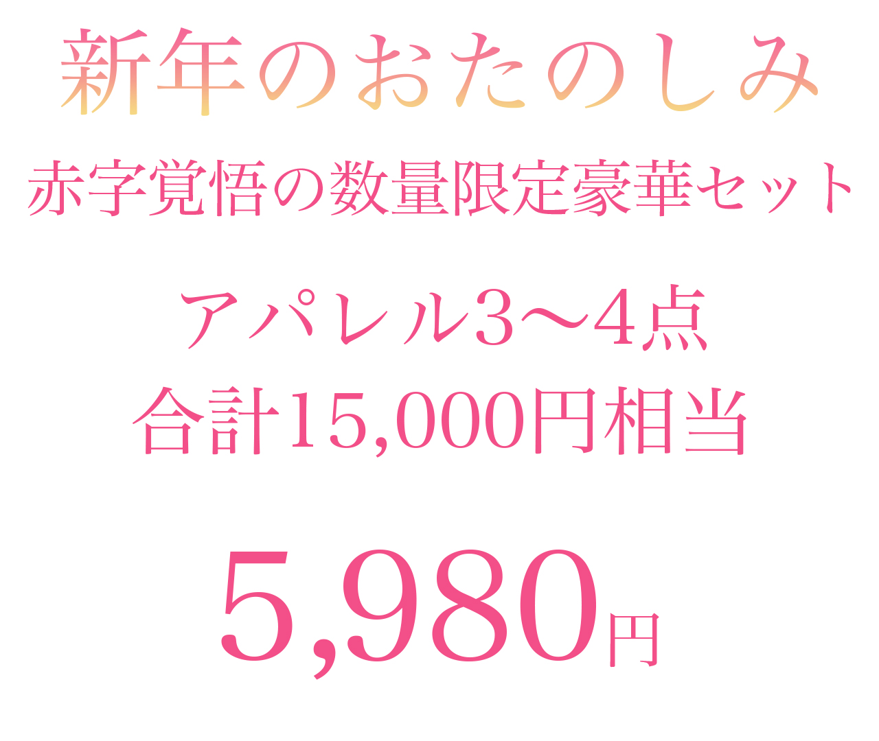 15,000円相当 赤字覚悟の5,980円