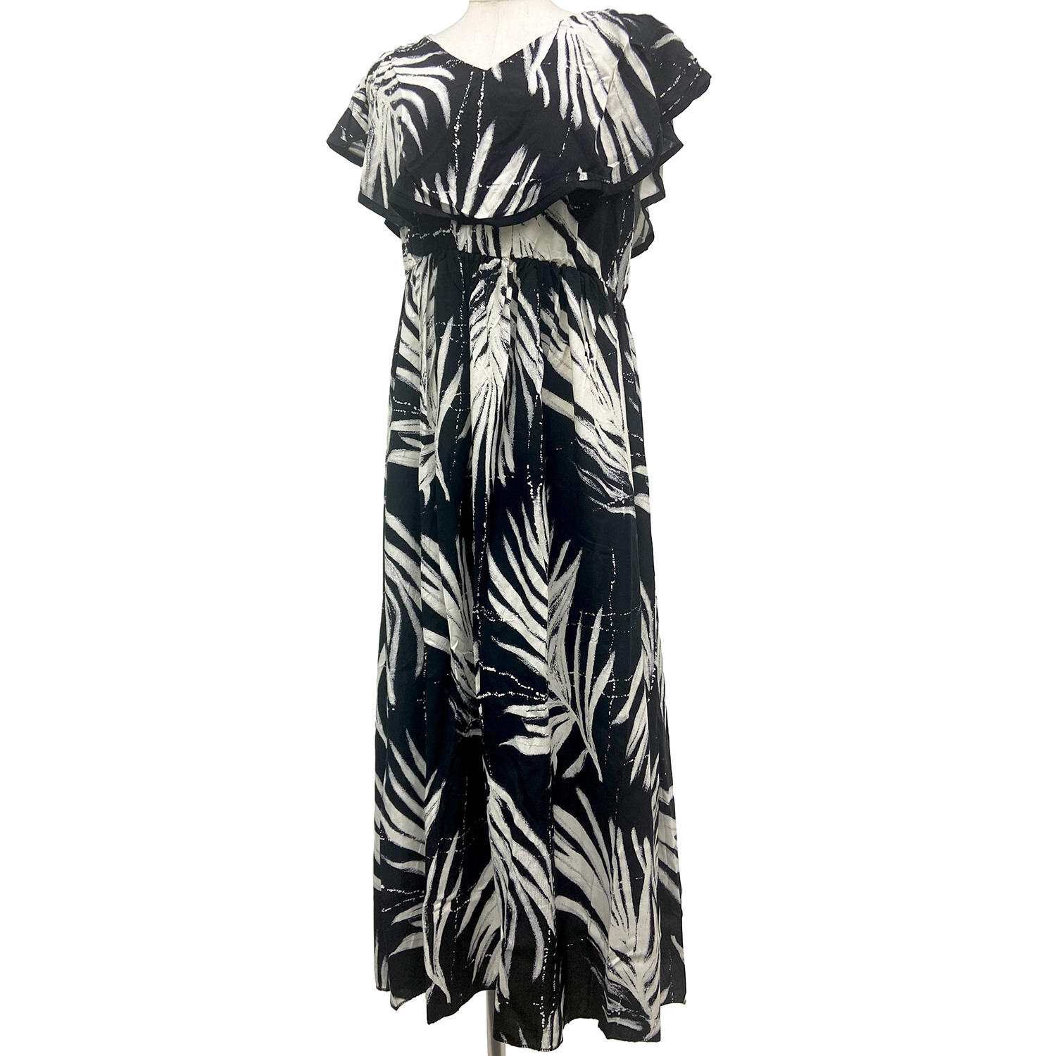 PUKANA フリル２way ドレスワンピース パームリーフ ブラック